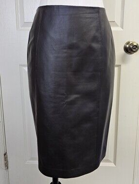 New Lafayette 148 NY Dark Brown Leather Panel Skirt Back Full Zipper Size 2
